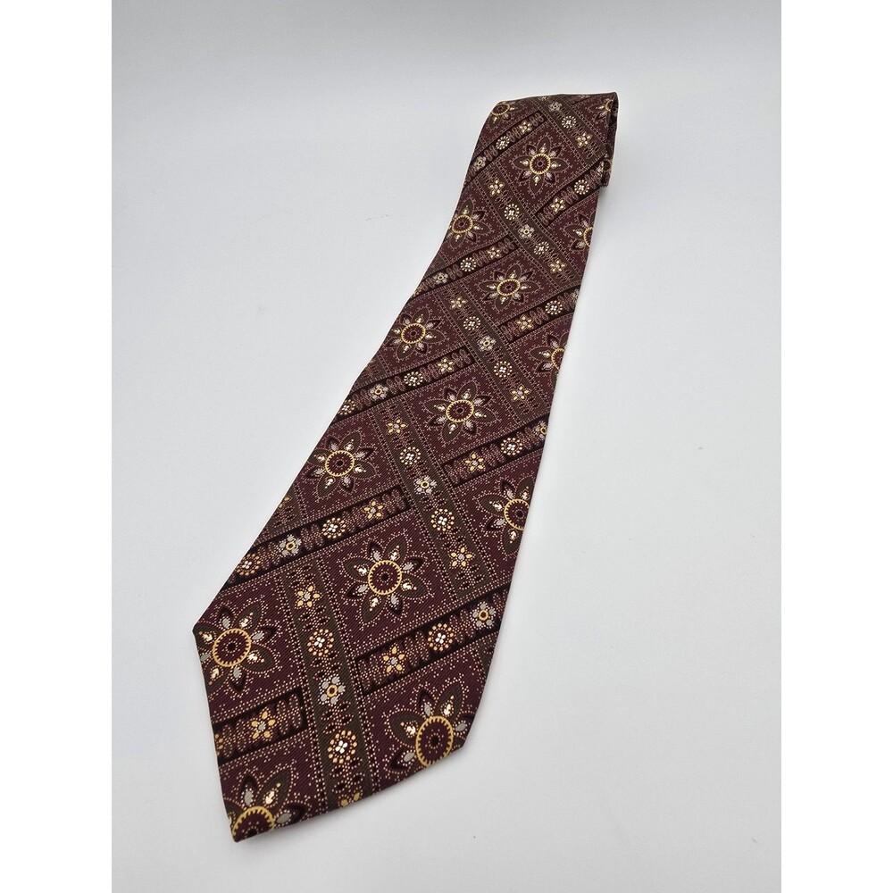 J.Crew Silk Necktie Vintage Burgundy Geometric Medallion Floral Made in USA